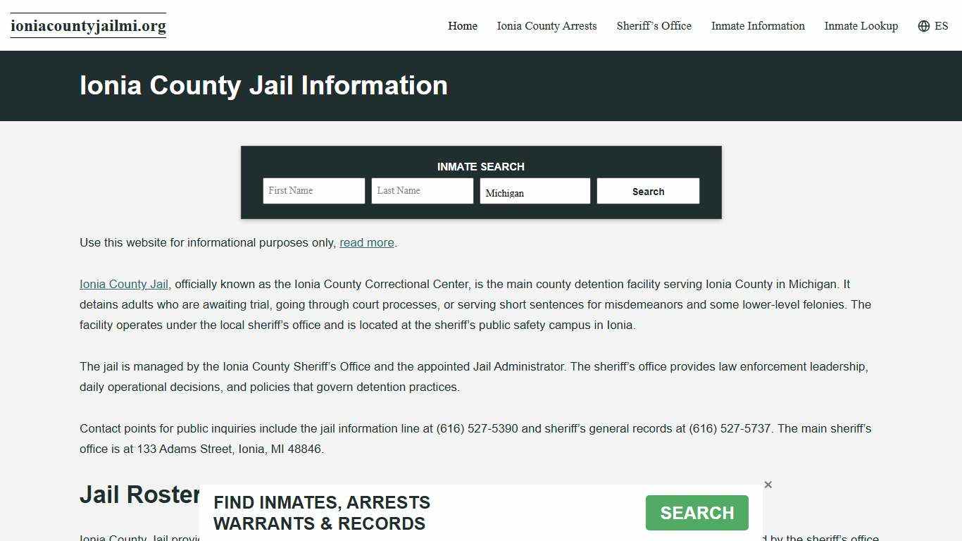 Ionia County, MI Jail Roster, Inmate Info